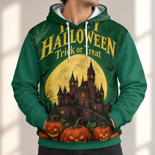 Halloween Moonlit Castle and Pumpkins for Spooky Season Celebrations All-over Print Hoodie (Lightweight)