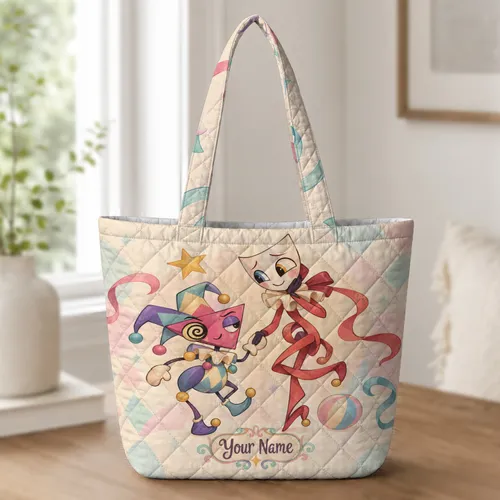 Whimsical Circus Puppet Duo for Creative Travel and Everyday Adventures Gift Quilted Tote Bag