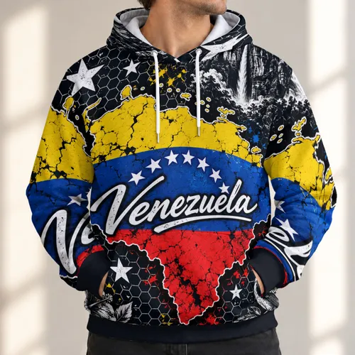 Venezuela Flag Map for Patriotic Travel, Cultural Celebrations and Everyday Casual Wear All-over Print Hoodie (Lightweight)
