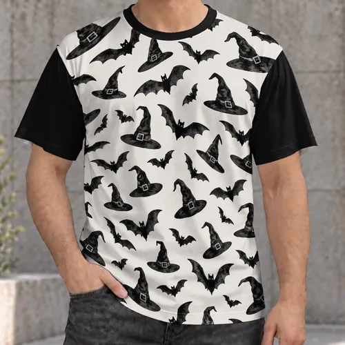 Gothic Bat And Witch Hat Motifs For Halloween Parties And Everyday Dark Style Fans All-over Print Unisex T-shirt