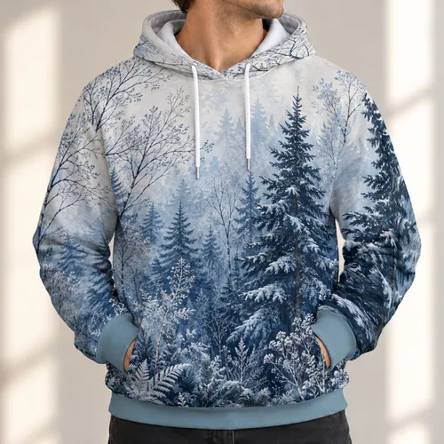 Icy Blue Winter Forest and Snowy Evergreen for Quiet Nature Escapes All-over Print Hoodie (Lightweight)