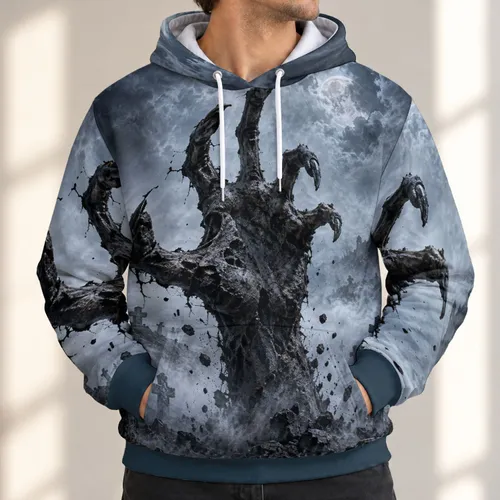 Foggy Graveyard And Reaching Undead Hand For Eerie Halloween Nights And Dark Style All-over Print Hoodie (Lightweight)