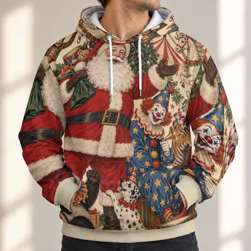 Vintage Santa Circus Scene for Festive Holiday Gatherings and Cozy Winter Weekends All-over Print Hoodie (Lightweight)