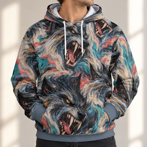 Snarling Fantasy Wolf Faces For Outdoor Adventures And Everyday Bold Style All-over Print Hoodie (Lightweight)