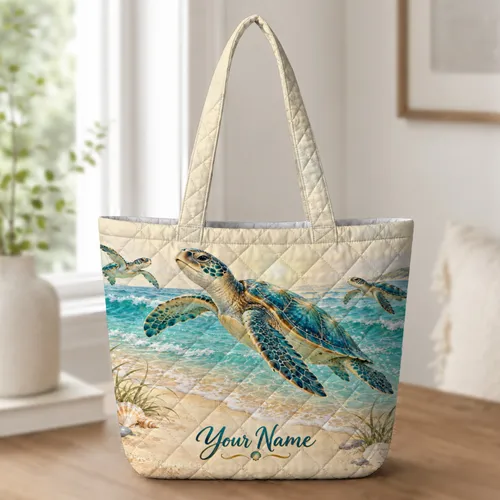 Sea Turtle Ocean Shore Keepsake for Beach Lovers and Coastal Nature Enthusiasts Gift Quilted Tote Bag