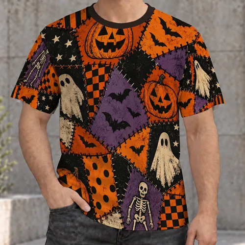 Halloween Pumpkin Bat Ghost Skeleton Autumn Party Outfit for Men and Spooky Season Wear All-over Print Unisex T-shirt