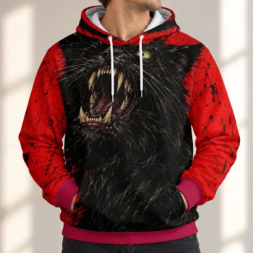 Snarling Black Cat Halloween Style For Spooky Autumn Nights And Bold Alternative Looks All-over Print Hoodie (Lightweight)