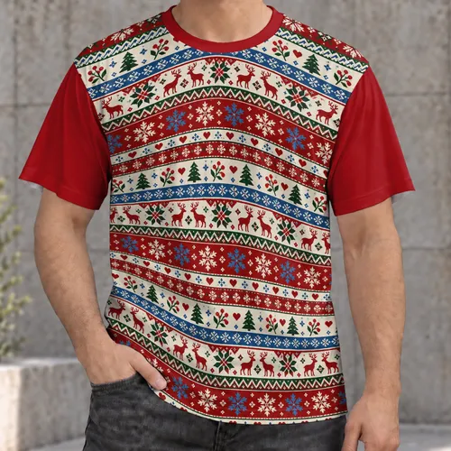 Nordic Reindeer Snowflake Holiday Motifs for Cozy Christmas Celebrations All-over Print Unisex T-shirt