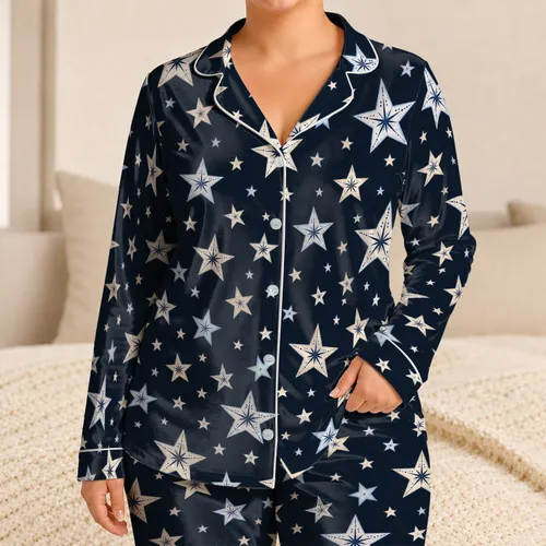 Midnight Silver Stars for Cozy Evenings and Dreamy Nights at Home, a Gift for Her Satin Pajamas Set