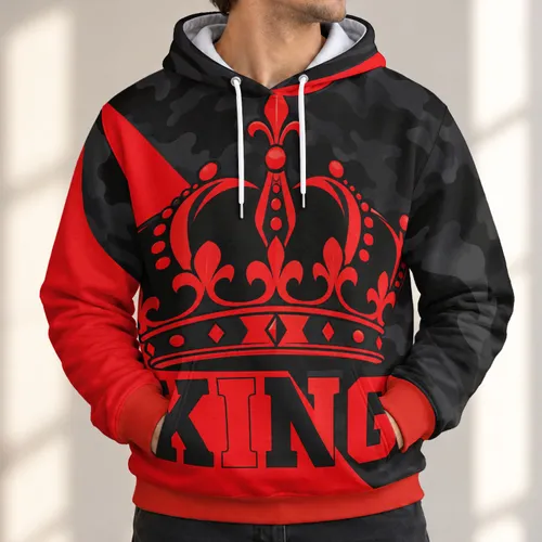 Red Crown And KING Motif For Bold Streetwear, Running, Fitness And Everyday Casual Style All-over Print Hoodie (Lightweight)