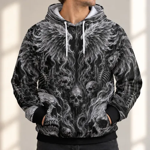 Gothic Skull And Flame Wings For Dark Alternative Streetwear And Everyday Wear All-over Print Hoodie (Lightweight)