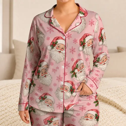 Vintage Santa Claus and Snowflakes for Cozy Christmas Eve Lounging and Holiday Cheer Satin Pajamas Set