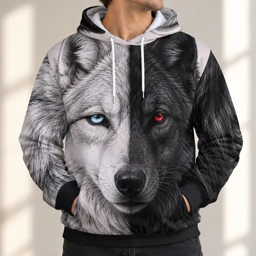 Split Face Wolf Portrait With Bold Dual Tones For Outdoor Adventure Enthusiasts All-over Print Hoodie (Lightweight)