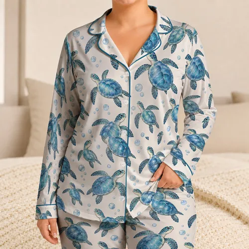 Ocean Blue Sea Turtles and Bubbles for Coastal Relaxation and Cozy Evenings Satin Pajamas Set