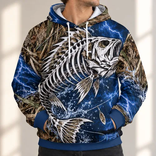 Marsh Fishing Skeleton And Lightning Art For Outdoor Anglers And Weekend Adventures All-over Print Hoodie (Lightweight)