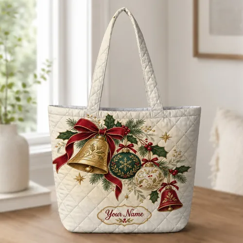 Christmas Bells and Ornaments for Festive Holiday Gifting and Cozy Winter Celebrations Quilted Tote Bag