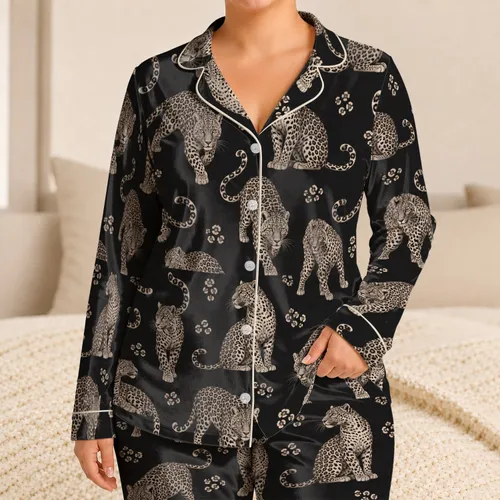 Ivory Spotted Leopard Motif for Cozy Lounging and Relaxed Summer Evenings Satin Pajamas Set