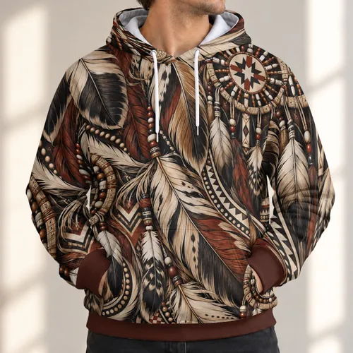 Ivory Feather And Dreamcatcher Motifs For Bohemian Festival Style And Everyday Wear All-over Print Hoodie (Lightweight)