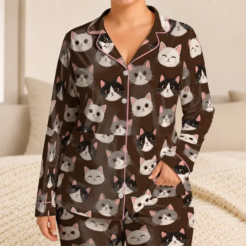 Playful Cat Faces for Cozy Weekend Lounging and Thoughtful Gifts for Cat Lovers Satin Pajamas Set