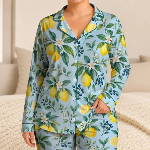 Watercolor Lemon Botanicals for Relaxing Summer Mornings and Elegant Gifts for Her Satin Pajamas Set