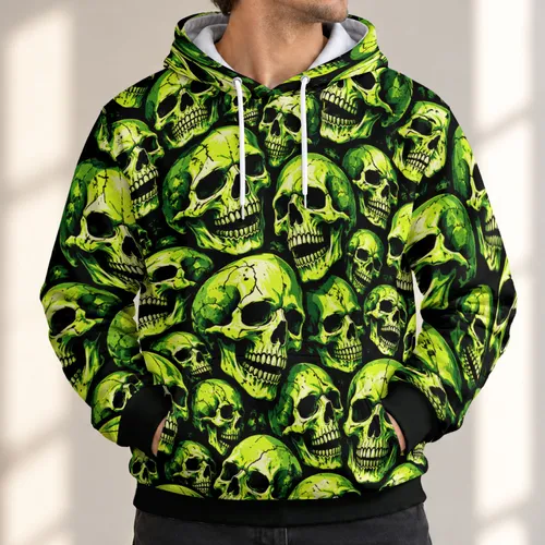 Neon Green Skull Motif for Bold Streetwear Looks and Alternative Casual Style All-over Print Hoodie (Lightweight)