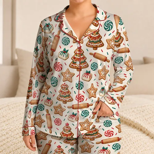Christmas Cookie Trees and Rolling Pins for Cozy Holiday Evenings and Festive Gifting Satin Pajamas Set
