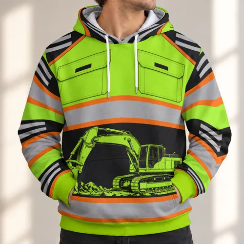 Fluorescent Excavator Workwear for Construction Sites and Outdoor Projects All-over Print Hoodie (Lightweight)