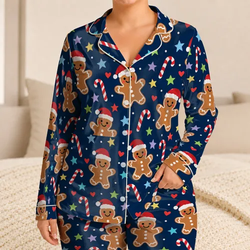 Gingerbread Men and Candy Canes for Cozy Christmas Holiday Mornings Satin Pajamas Set
