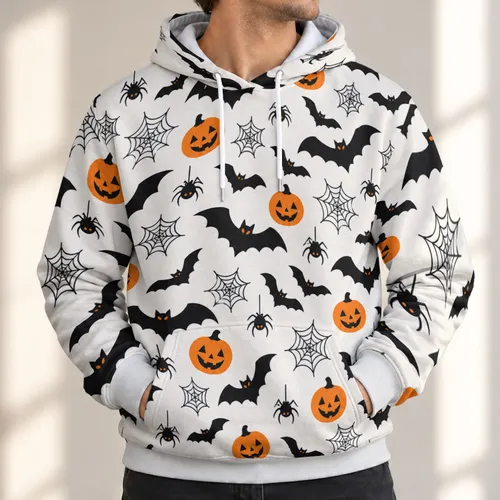 Halloween Bats, Spiders And Jack-O'-Lanterns For Spooky October Parties And Festive Nights All-over Print Hoodie (Lightweight)
