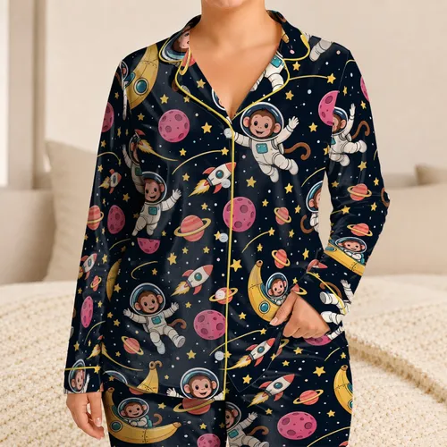 Space Monkey Astronauts And Planets For Cozy Nights And Playful Stargazing Satin Pajamas Set