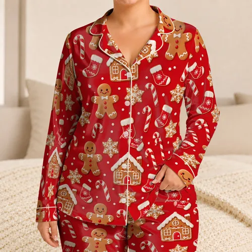 Gingerbread Men and Candy Canes for Cozy Christmas Holiday Mornings Satin Pajamas Set