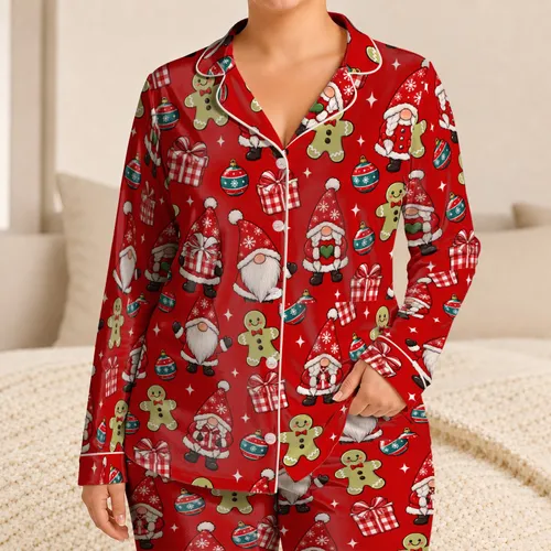 Gingerbread Friends and Christmas Gnomes for Cozy Holiday Cheer Satin Pajamas Set