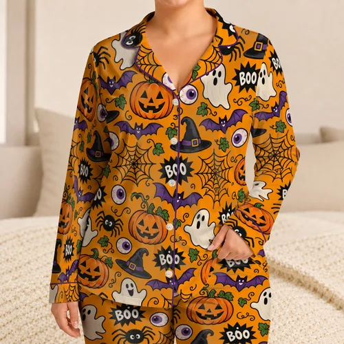 Halloween Pumpkins, Ghosts & Spiders for Cozy October Evenings and Seasonal Gifting Satin Pajamas Set