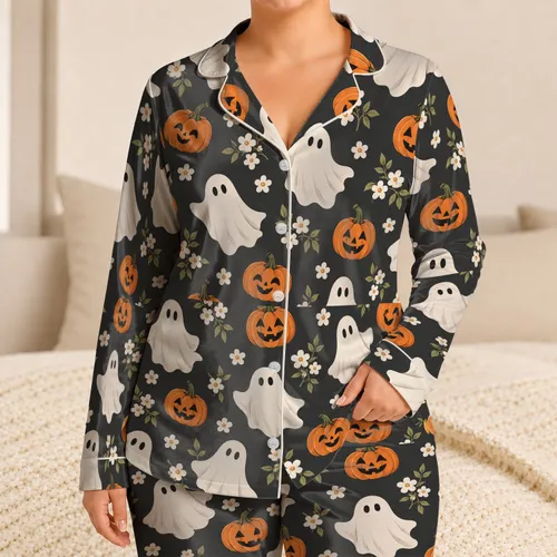 Ghosts And Jack-O'-Lanterns For Cozy Halloween Nights And Fall Celebrations Satin Pajamas Set