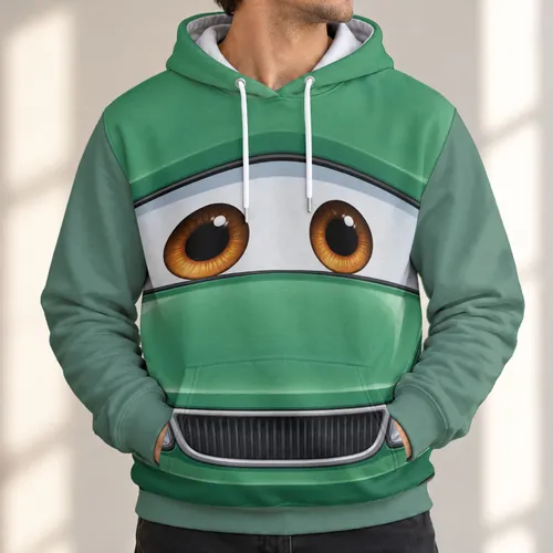 Green Cartoon Race Car Front for Halloween Cosplay and Family Theme Park Outings All-over Print Hoodie (Lightweight)