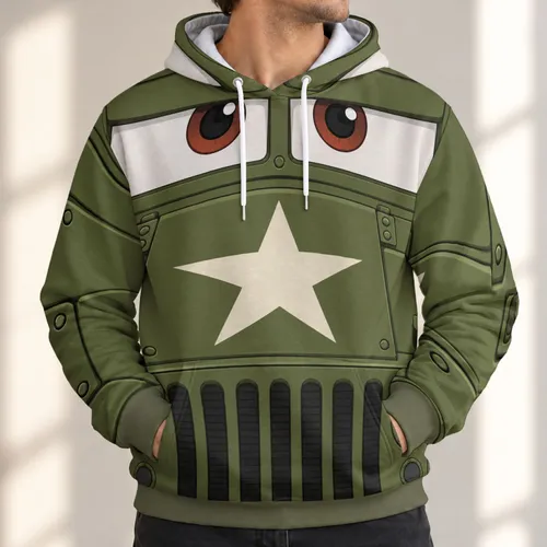 Olive Military Jeep Face for Car Fans, Road Trips, and Casual Everyday Adventures All-over Print Hoodie (Lightweight)