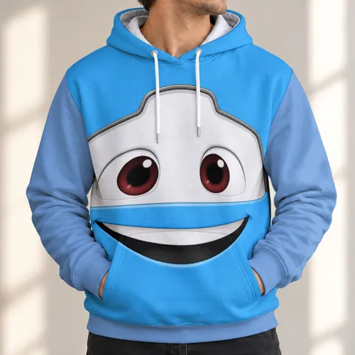 Blue Cartoon Vehicle Face Birthday Gift for Young Racing Fans and Family Celebrations All-over Print Hoodie (Lightweight)