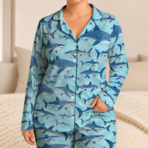 Ocean Sharks and Whale Sharks for Cozy Bedtime Adventures and Coastal Fun for Boys Satin Pajamas Set