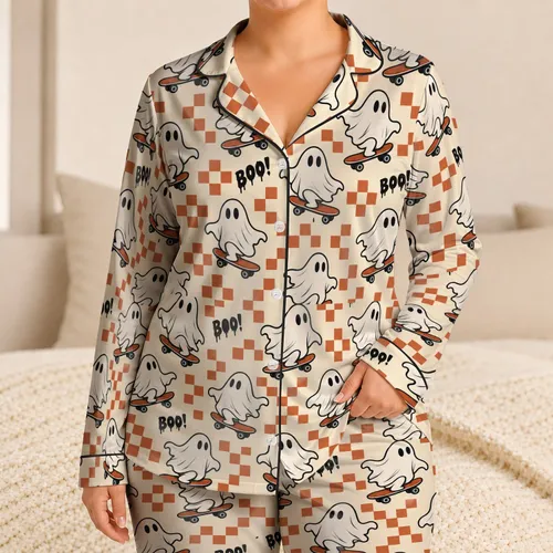Playful Skateboarding Ghosts for Halloween Nights and Cozy Autumn Family Fun for Kids Satin Pajamas Set