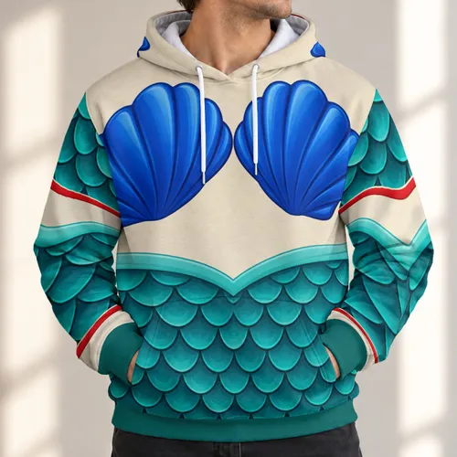 Mermaid Shell Bodice and Teal Scales for Fantasy Dress-Up and Halloween Gift Ideas All-over Print Hoodie (Lightweight)