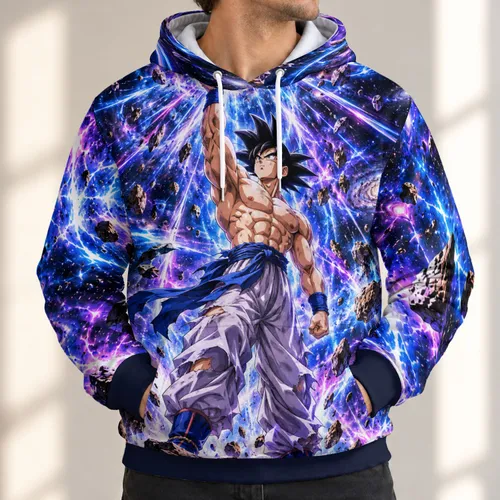 Silver-Haired Energy Warrior Cosmic Battle Scene for Anime Fans and Fantasy Collectors All-over Print Hoodie (Lightweight)