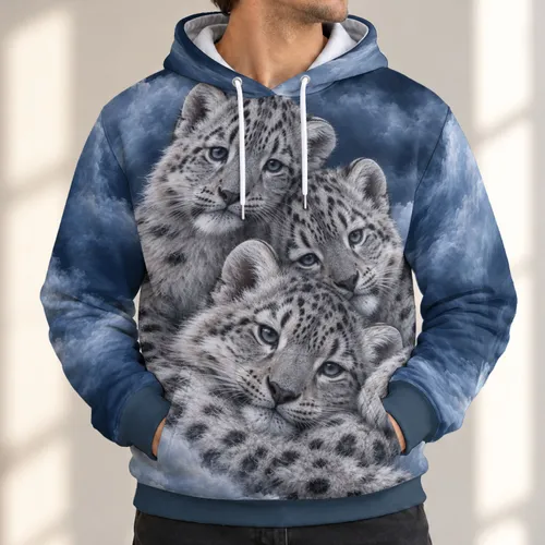 Three Snow Leopard Cubs Cuddling for Cozy Nature Lovers and Relaxed Weekend Adventures All-over Print Hoodie (Lightweight)