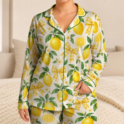 Lemon And Gingham Bow Motifs For Cheerful Summer Lounging And Cozy Home Days For Kids Satin Pajamas Set