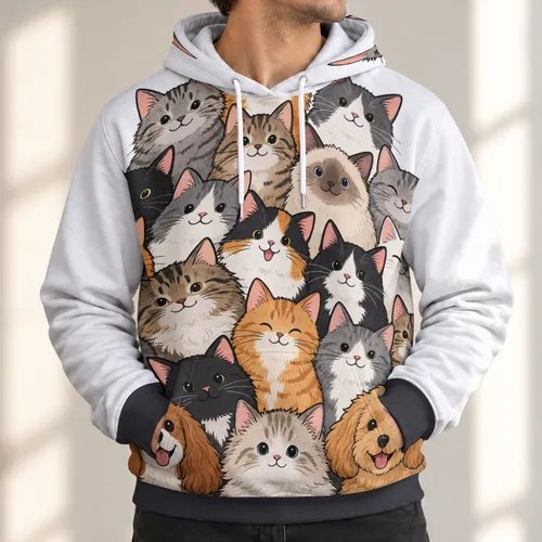 Colorful Cat And Dog Faces For Playful Everyday Pet Lover Style And Casual Outings All-over Print Hoodie (Lightweight)
