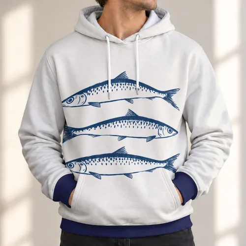 Three Blue Fish Motif for Coastal Casual Days and Relaxed Everyday Style for Men All-over Print Hoodie (Lightweight)