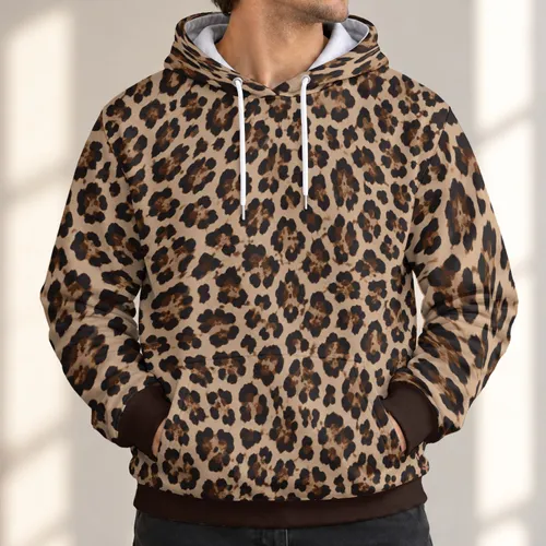 Brown Black Leopard Spots for Casual Streetwear and Everyday Weekend Style All-over Print Hoodie (Lightweight)