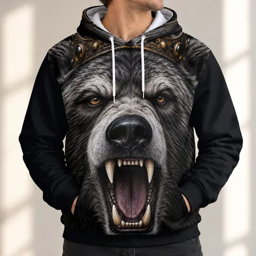 Regal Roaring Bear Portrait for Bold Outdoor Adventures and Everyday Wear All-over Print Hoodie (Lightweight)