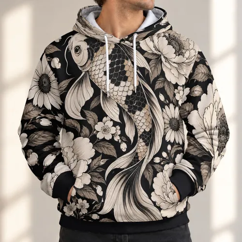 Ivory Koi And Wildflower Motifs For Relaxed Spring Outings And Everyday Casual Wear All-over Print Hoodie (Lightweight)