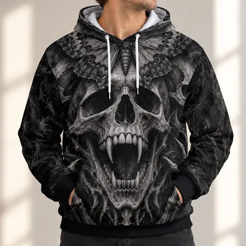 Gothic Skull And Butterfly Motif For Dark Alternative Style And Halloween Nights All-over Print Hoodie (Lightweight)