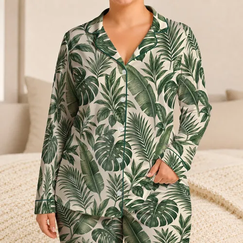 Tropical Monstera and Palm Leaves for Relaxed Island Getaways and Serene Summer Evenings Satin Pajamas Set